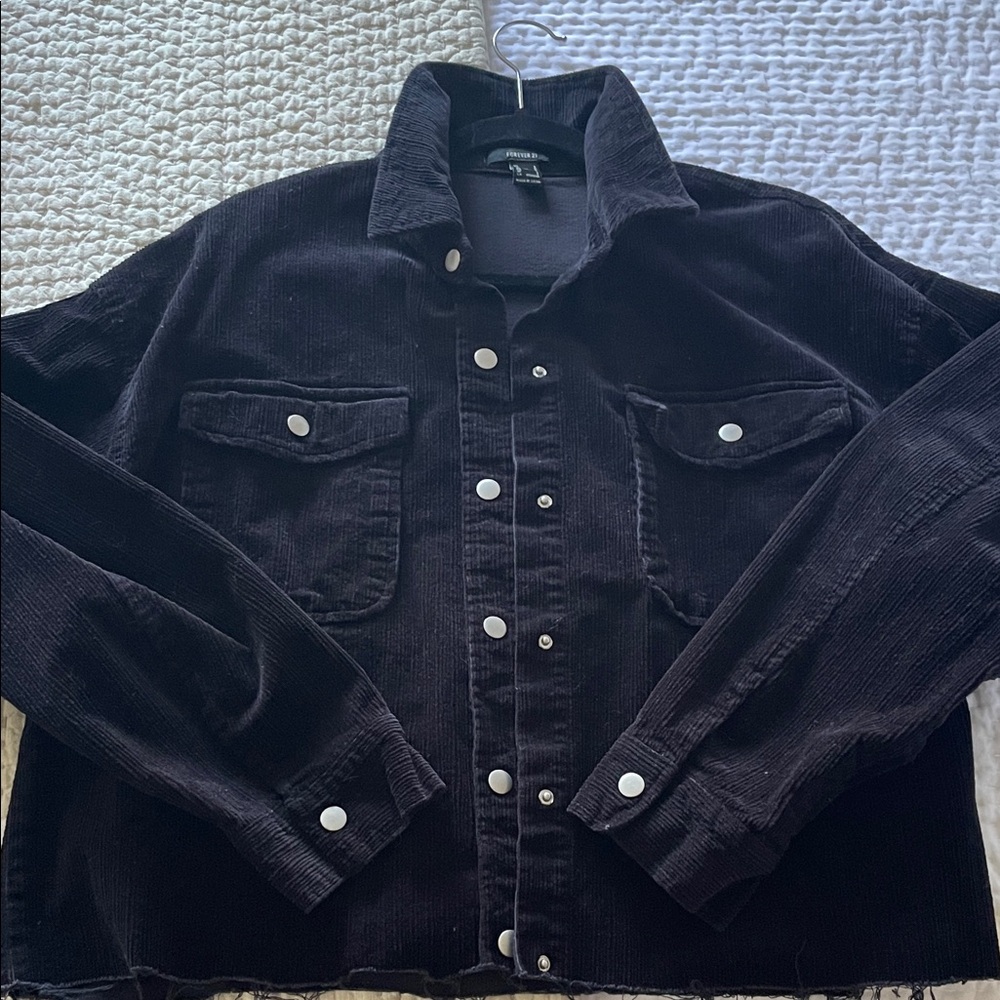 Forever 21 Black Raw Edge Corduroy Jacket Snap Front Size L